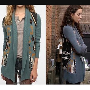 Ecoté Urban Outfitters Blue Intarsia Patterned Shawl Cardigan - Size M